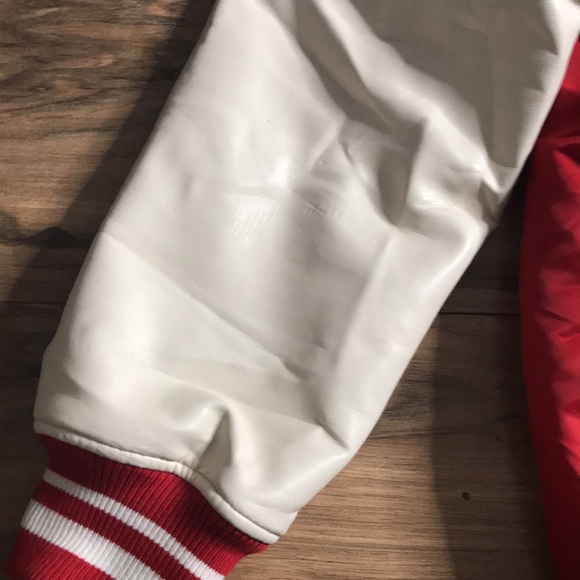 Zara red and white varsity jacket all about technique size large - Picture 11 of 16